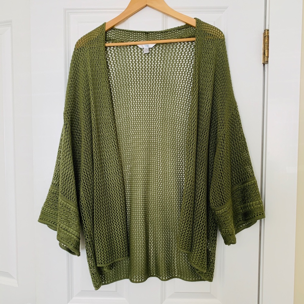 Green Knit Open Cardigan